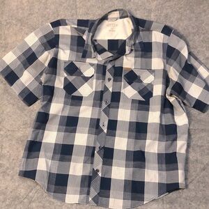 Men Orvis Casual Fish button Down Lightweight Blue White Plaid Check 2XL